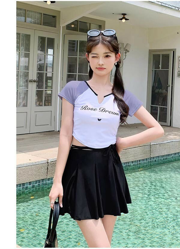 タンキニ水着 服みたいな レディース 3点セット 無地 半袖 ワイヤーなし パッド付 ラウンドネック 着瘦せ シンプル セクシー 写真映え 撮影用 海 夏 サマー プール リゾート かわいい 旅行 温泉 大人 女性用 ジュニア 学生 女の子 ママ水着 ホワイト ブラック df443m4m4m4