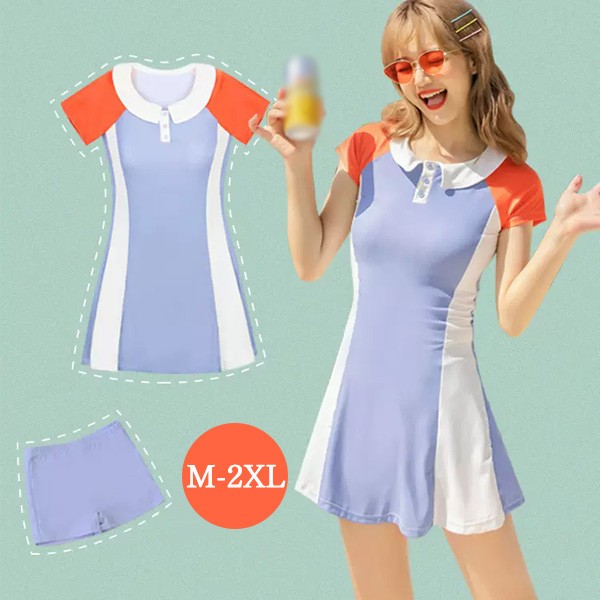 ワンピース水着 服みたいな 2点セット 半袖 無地 切り替え ワイヤーなし パッド付 レディース 着痩せ カジュアル シンプル セクシー 露出控えめ 写真映え 撮影用 サマー プール リゾート かわいい 旅行 温泉 大人 ジュニア 学生 ブルー オレンジ ホワイト df473m4m4m6