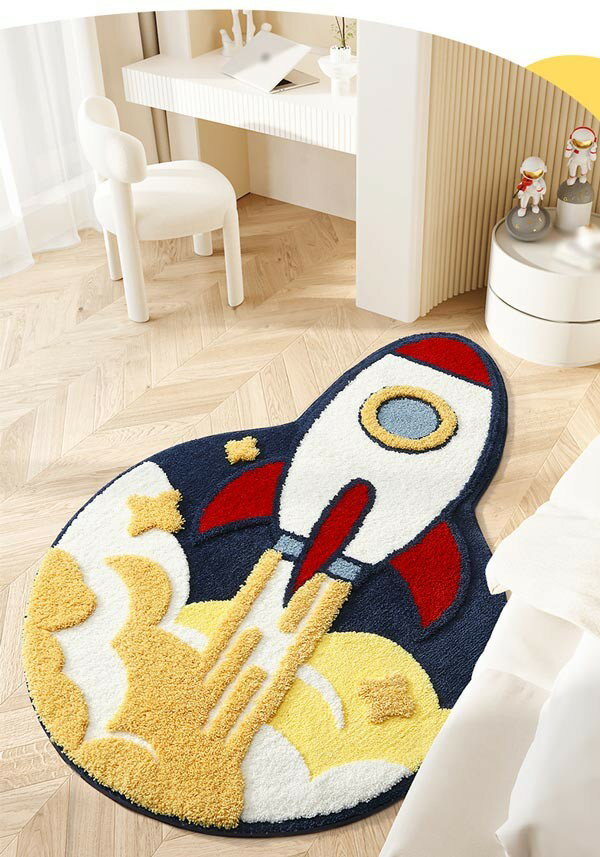カーペット ロケット柄 リビング カートゥーン風 冬用 おしゃれ もこもこ ラグ マット 室内 滑り止め 洗える 写真映え 柔らかい 足冷え対策 クーラー対策 風水 水洗い かわいい 寝室 書斎 客室 子供部屋 新生活 DIY マルチカラー ja650m4m4m6 [2]