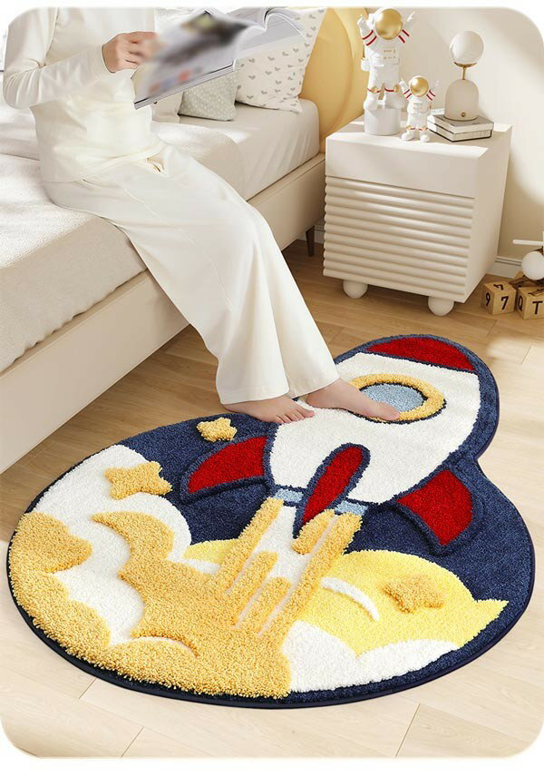 カーペット ロケット柄 リビング カートゥーン風 冬用 おしゃれ もこもこ ラグ マット 室内 滑り止め 洗える 写真映え 柔らかい 足冷え対策 クーラー対策 風水 水洗い かわいい 寝室 書斎 客室 子供部屋 新生活 DIY マルチカラー ja650m4m4m6 [3]
