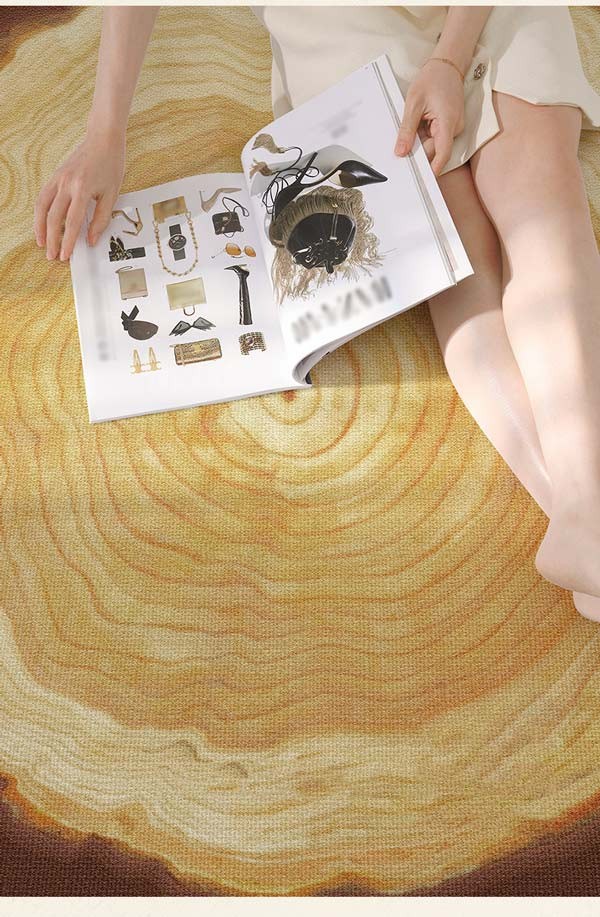 カーペット リビング 木目調 年輪柄 北欧風 ラグ マット 室内 滑り止め 洗える カートゥーン風 おしゃれ ラウンド 柔らかい 足冷え対策 クーラー対策 風水 水洗い 上品 かわいい 寝室 書斎 客室 子供部屋 新生活 DIY ブラウン ja703m4m4m6 [3]