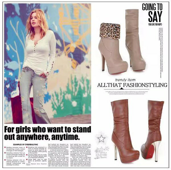 ブーツ レディース 防水プラットフォーム 2way着用 細いヒール スーパーハイヒール ヒョウ柄 ミッドカーフブーツ 秋 冬 女性用 大きいサイズ 小さいサイズ PU ショートブーツ di061m5m5m6