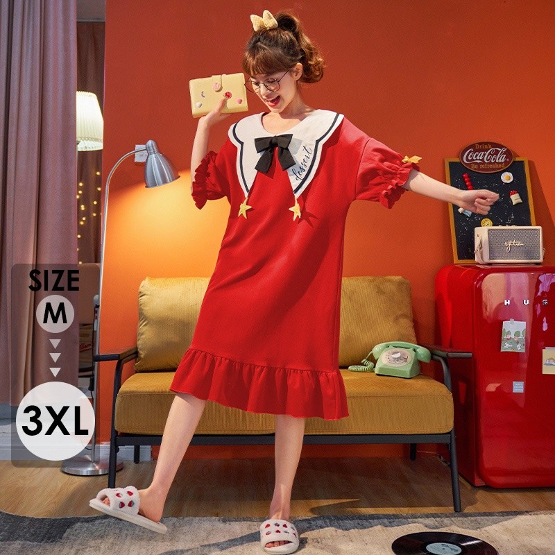 ルームウェア パジャマ セーラー風 ワンピース 上下セット 半袖 かわいい リボン お家時間 ゆめかわ フ..