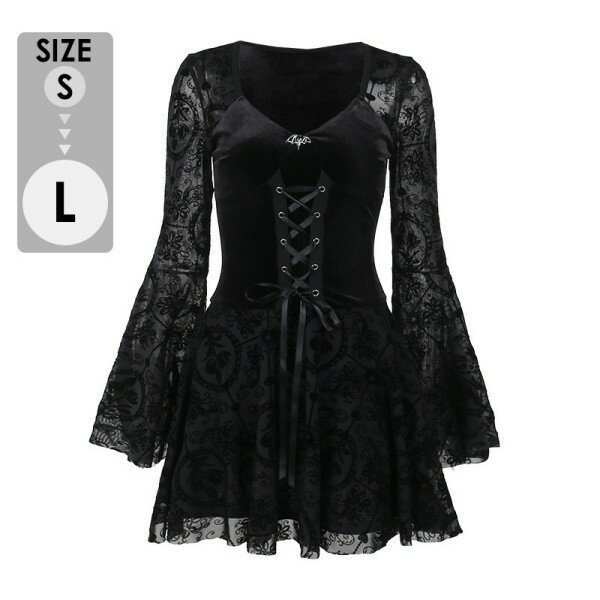 ワンピース レディース 黒 ベルスリーブ サブカル系 ハロウィン 仮装 コスプレ ゴシック ドレス パーティー イベント 衣装 ブラック di769zezem4