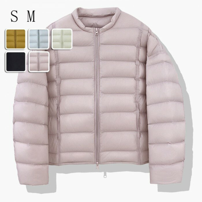 Rakuten - 軽量ダウンコート レディース ラウンドネック 秋冬 ショート丈 小柄向け ホワイトダックダウン使用 厚手ゆったりデザイン アイボリー ライトブルー ダークイエロー ピンク ブラック mc009m7m7f6