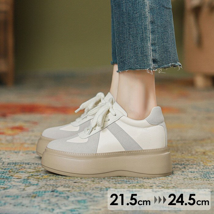 Rakuten - スニーカー 厚底 インヒール ウェッジヒール インソール スポーティ 小さいサイズ シューズ レディース 靴 美脚 可愛い 厚底スニーカー かわいい お洒落 おしゃれ カジュアル 歩きやすい 疲れにくい シンプル ベージュ ba004n1n1m6