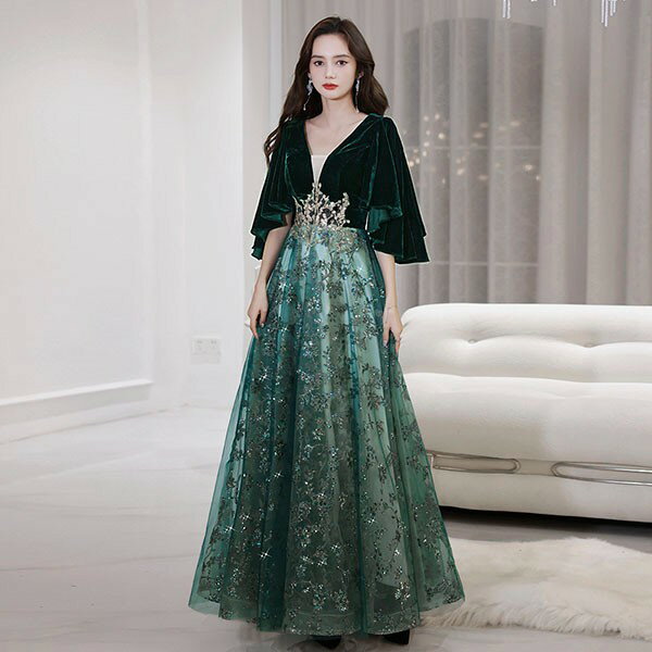 送料無料 ロングドレス キラキラ 黒 ドレス ...の紹介画像3