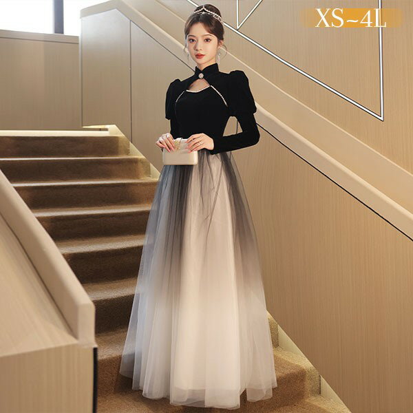 Rakuten - ドレス 大人 ピアノ 発表会 ロングドレス 演奏会 結婚式 母親 ピアノ発表会 黒ドレス 袖付き グラデーション ワンピース 長袖 演奏会ドレス 演奏会用ドレス パーティードレス イブニングドレス ロング丈 大きいサイズ 小さいサイズ カットアウト フォーマル da231n1n1t2