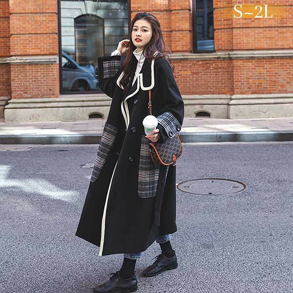チェスターコート チェック柄 レディース ロングコート コクーンコート ドロップショルダー 超ロング アウター 秋 冬 冬服 定番 オーバーサイズ カジュアル あったか 暖かい きれいめ 大人可愛い 体型カバー コート 韓国 黒 ブラック S M L 2L dd343n1n1t2