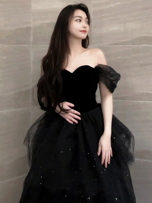 ドレス 大人 ピアノ 発表会 ロングドレス 小さいサイズ オフショルダー 半袖 演奏会 結婚式 母親 演奏会用ドレス ロング 黒 披露宴 レディース 演奏会ドレス ピアノ発表会 韓国 イブニングドレス パーティードレス ワンピース 二次会 花嫁 dg226n1n1m6 everysp-10026230 ドレス・ファッション エブリ サンプル画像2