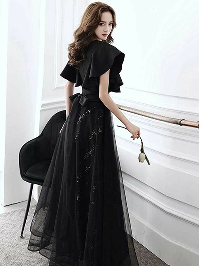 ドレス 大人 袖付き ワンピース 半袖 黒 ピアノ 発表会 ロングドレス 大きいサイズ 演奏会 結婚式 母親 演奏会ドレス 大人 レディース ロング丈 披露宴 ピアノ発表会 韓国 イブニングドレス パーティードレス ステージドレス 二次会 花嫁 dk016n1n1m6