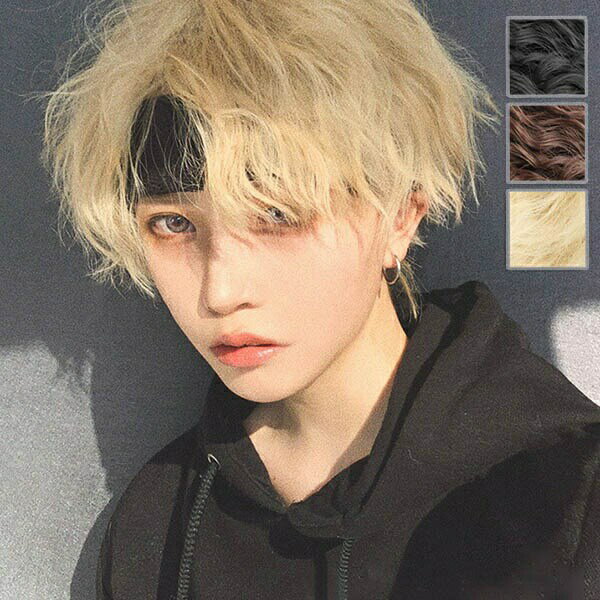 メンズ 短髪 巻き毛 パーマ かつら 自然 フルウィッグ コスプレ おしゃれ 男装 可愛い ショート 耐熱ウィッグ ブラック 黒 ブラウン ゴールド 金髪 小顔...