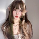 フルウィッグ メッシュ lolita 長髪 ロリータ風 原宿風 日常もOK かつら ストレート ゆめかわいい ゆめかわ ウィッグ 前髪あり 茶髪 ブラウン グリ...