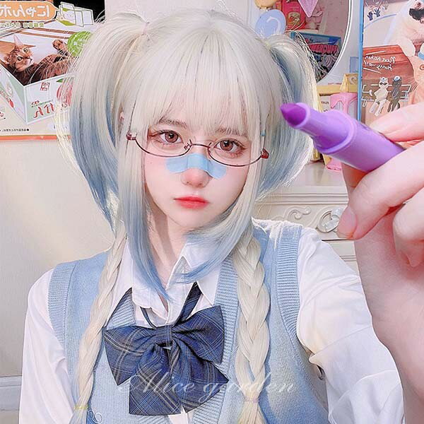 フルウィッグ グラデーション lolita 長髪 ロリータ風 原宿風 日常もOK かつら ストレート ゆめかわいい ゆめかわ ウィッグ 前髪あり オフホワイト ブルー 水色 レディース コスプレ 可愛い ロング 耐熱ウィッグ コスチューム 小顔効果抜群 文化祭 学園祭 女装 dp255n1n1t2