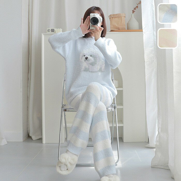 類似商品はこちら ＊.*꙳もこもこ ルームウェア レディース 上下セット9,270円もこもこ ルームウェア レディース 上下セット4,170円もこもこ ルームウェア レディース パジャマ 10,020円もこもこ ルームウェア レディース 秋冬用 厚5,450円もこもこ ルームウェア 上下セット ハート柄 4,290円もこもこ ルームウェア 上下セット パジャマ 4,290円 セット内容&nbsp;✽.*꙳ トップス/ズボン「記載のないアクセサリー　小物等は付属しません」 素材&nbsp;✽.*꙳ ポリエステル カラー&nbsp;✽.*꙳ ブルー/ピンク サイズ (cm)&nbsp;✽.*꙳ F/着丈65　バスト104-120　肩幅60　袖丈48　ズボン丈96※表記寸法と実寸値の多少の誤差はご容赦ください。 よくある質問&nbsp;✽.*꙳ Q1. 上下セットはトップスとボトムで別サイズを選べますか？▸ 上下セットは同一サイズでの販売となります。ゆったりとした作りなので、普段通りのサイズで快適にお召しいただけます。by EveryshopQ2. カラーによってデザインの違いはありますか？▸ ブルーとピンクどちらも同じ犬柄デザインです。色味のみ異なり、ブルーは爽やかで落ち着いた印象、ピンクは柔らかく可愛い印象です。by EveryshopQ3. 秋冬シーズンに着るのに適していますか？▸ はい、秋冬シーズンにぴったりのあったかルームウェアです。長袖仕様で全身を包み込むようなデザインになっています。by Everyshop模倣品・コピー商品を扱うお店が増えています。ご注文のショップ名と、画像や商品説明にあるショップ名が同一かご確認の上ご注文ください。 送料&nbsp;✽.*꙳ ★1点 880円(北海道・九州・沖縄・離島除く)商品を複数ご注文の場合の送料は、下記の表を参照してください。 ※SALE品など、他商品との同梱発送不可の商品と合わせてご購入の場合、送料の計算が異なりますのでご注意ください。 注意事項&nbsp;✽.*꙳ ●ページの閲覧環境によって、掲載写真と実際の商品の色合いが異なる場合があります。 ●モデルに小物を使う場合がございますが、商品に含まれませんので、セット内容をご確認ください。 ●製造過程・出荷過程の間に出来た細かなキズ・ヨゴレなどある場合がございます。細かい部分まで気になさる方は、ご購入をご遠慮ください。 ●商品の仕様は、製造元の都合により予告なく変更や突然の欠品等で商品手配の遅れや手配ができない場合がございます。 ●お届けした商品に不備がございましたら、お届け後5日以内にご連絡ください。早急に対応させていただきます。なお期日を過ぎた場合はお受け致しかねます。 ●土日祝祭日のご注文およびお問い合わせへの弊社からのご連絡は、翌営業日となります。 ●海外製品のため、詳細タグなし。 ●配送の関係上、ラッピング対応は受け付けておりません。 &nbsp;&nbsp;会社・学校・団体でご購入のお客様 発送の際、ご担当者様のお名前（フルネーム）が必要となります。 登録情報のお名前を、会社名や団体名のみでご登録されている場合、ご登録名をご担当者様のお名前にご変更していただくか、【備考欄】にフルネームでご記入願います。 【納品書や領収書につきまして】 当店では個人情報保護及び環境保全の為ペーパーレス化に取り組んでおりますので、お届けのお荷物に納品書（お買上明細書）は同封しておりません。ご了承くださいませ。 ご希望の場合、ご注文時【備考欄】にご記入願います。PDFファイルをメールにて添付いたします。 &nbsp;&nbsp;返品・交換・キャンセルについて サイズ間違い・イメージ違いなど、お客様都合によるキャンセルやご交換は原則として承っておりません。返品ルールに関しましては、リンク先ページをご覧の上、お気軽にお問い合わせください。 SIMILAR COLOR ブルー 青 ピンク