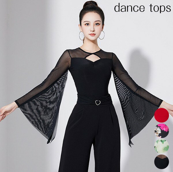 社交ダンス トップス 社交ダンス衣装 レオタード式 トップス 大きいサイズ 花柄 フリル ダンス用シャツ ダンスTシャツ 透け感 社交ダンス ラテンダンス ダン...