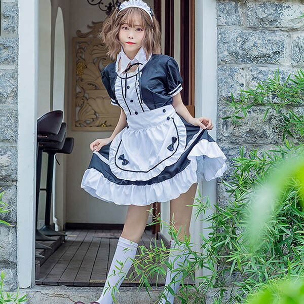 メイド服 コスプレ ハロウィン 衣装 コスチューム レディース 仮装 かわいい 大人用 イベント 半袖 エプロンドレス 黒 d1282s1s1t2