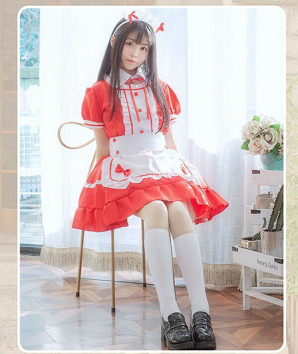 コンカフェ メイド服 コスプレ メイド ハロウィン 衣装 大人 セクシー コスチューム レディース エプロンドレス メイド エンジェル 仮装 かわいい 大人用 イベント 忘年会 新年会 定番 オススメ エプロン 赤 d1284s1s1t2 everysp-10008741 ドレス・ファッション エブリ サンプル画像3