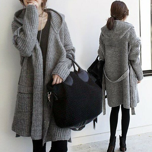送料無料 ニット カーディガン ロング丈 ケーブル編み ニットコート 厚手 ゆったり 長袖 トップス ロングコート ニットカーディガン 体型カバー 春 秋冬 グレー dv016s1s1s1