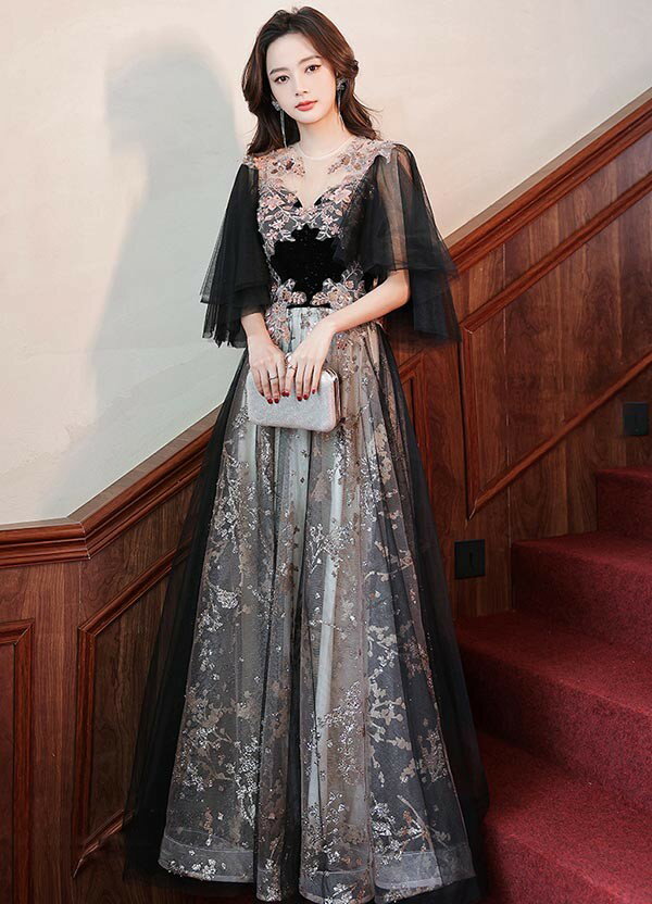 ドレス 大人 ピアノ 発表会 ロングドレス 刺...の紹介画像3