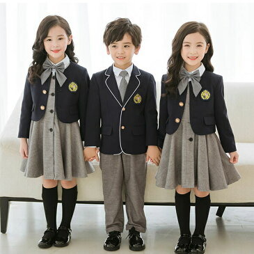 韓国風 子供 制服 幼稚園 小学生 女の子 男の子 5点セット ワンピース リボン ネクタイ 長袖 スーツ かわいい フォーマル 入学式 卒業式 七五三 お受験 発表会 ジュニア【100/110〜140/150/160】dg061t2t2t2/代引不可