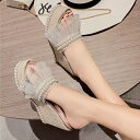 サンダル レディース ミュール ウェッジソール ストーム ヒール 11cm 厚底 女性 レース 美脚 おしゃれ カジュアル かわいい 夏 サマー ゴールド シル...