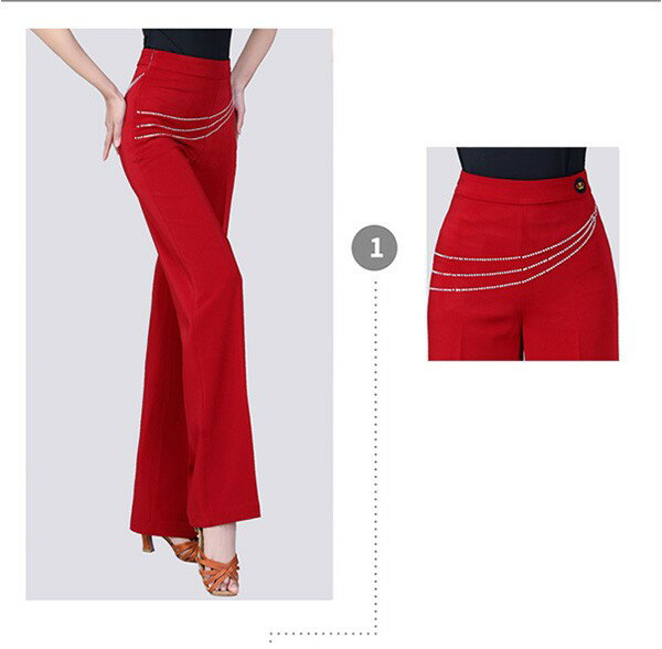 ダンスウェア ボトムス レディース ダンス ズボン パンツ ライン ラテン モダン チャチャチャ 社交ダンス 社交ダンス衣装 ダンス衣装 ボトムス 練習着 競技 美脚 S M L XL 2XL 3XL 4XL レッド ワインレッド ブラック 黒 dm106t2t2t2