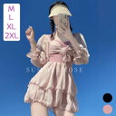 レディース 水着 服みたいな ワンピース水着 パッド付 ポエット スリーブ ティアード スカート かわいい 小胸 露出控えめ 透明感 ピンク 黒 夏 海 ビーチ プール 温泉旅行 M L XL 2XL dm160t2t2t2