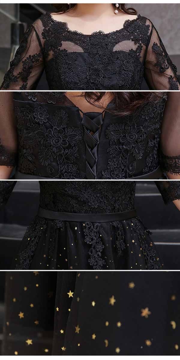 ドレス 大人 ピアノ 発表会 演奏会用ドレス イブニングドレス ピアノ発表会 ロングドレス 母親 結婚式 パーティードレス ミセス向けドレス 五分袖 袖あり ミモレ丈 透明感 キラキラ 成人式 二次会 ぽっちゃり 大きいサイズ 上品 3L 4L 5L 6L 7L ブラック 黒 dp094t2