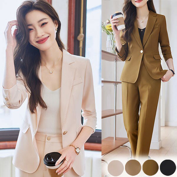 Rakuten - パンツスーツ スーツ レディース 大きいサイズ ママスーツ 通勤 事務服 就活 就職活動 面接 仕事着 フォーマル 上下セット 長袖 オフィス ビジネス 事務服 制服 おしゃれ 無地 ブラウン 黒 ベージュ オフホワイト 大きいサイズ S M L 2L 3L 4L dp127t2t2t2