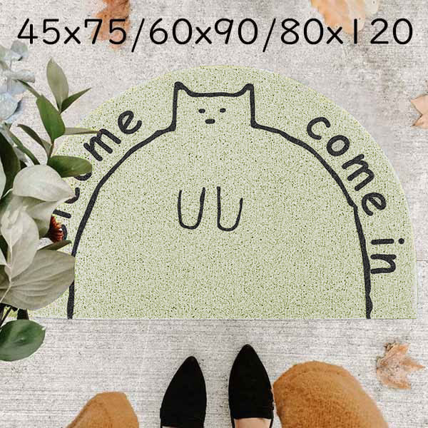 Rakuten - 可愛い玄関マット 屋内 屋外 泥落とし マット ドアマット 半円型 猫柄 カーペット 玄関 お家 お店 オフィス 廊下 ベランダ 庭 リビング インテリア 室内 エントランスマット ウェルカムマット おしゃれ 泥除け 滑り止め オフホワイト dr071t2t2t2