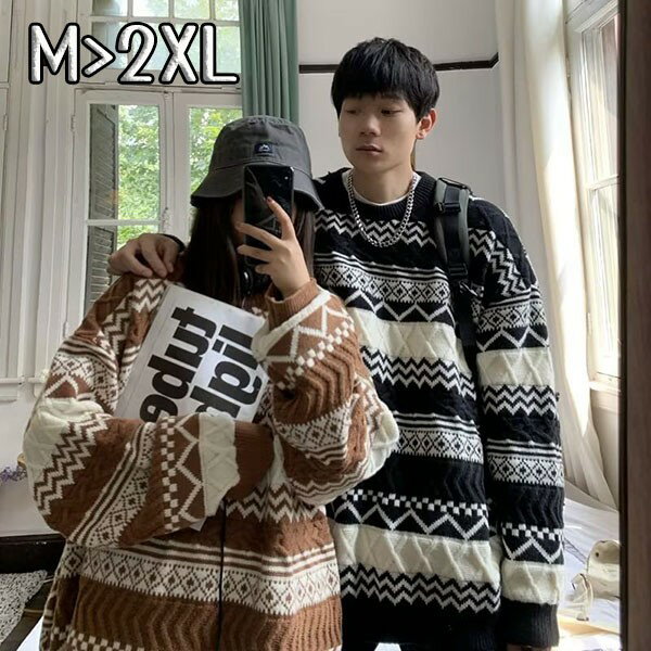 Rakuten - セーター ペアルック メンズ レディース 男女兼用 Merry Christmas お祝い プレゼント クリスマス セーター ニット ゆったり 青 黒 ブラウン 秋冬 カップル 恋人 親友 友達 姉妹 韓国 おしゃれ 可愛い 暖かい トップス 旅行 M L XL 2XL dr164t2