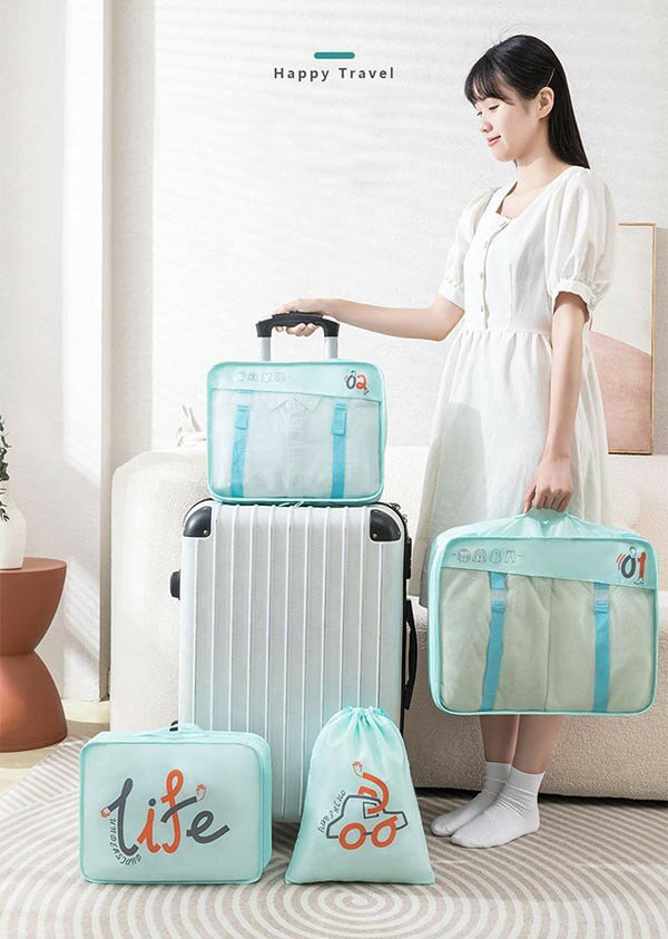 ドレス・ファッション エブリのトラベルポーチ 6点セット 旅行用 収納袋セット防水 軽量 衣類収納 洗面用具 下着入れ トラベルセット 多用途 収納ケース トラベルバッグ セット 旅行 ガジェット パッキング パッキングポーチ 旅行便利グッズ トラベルポーチ ea057t2｜アングル3