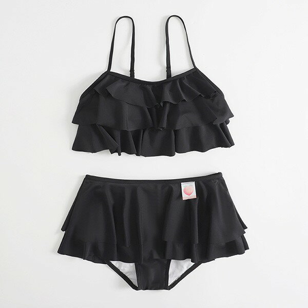 水着 上下セット ビキニ レディース フリル かわいい シンプル 黒 白 水着 着痩せ 学生水着 撮影 温泉 プール ビーチ S M L ec116t2t2t2