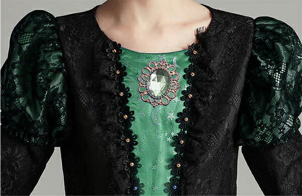 コスプレ 衣装 キッズ 子供服 ハロウィン 魔女 ウィッチ 女の子 ワンピース パフスリーブ 長袖 帽子 レースアップ ロング丈 ペプラム ヴィランズ コスプレ衣装 コスチューム 可愛い パーティ イベント 変装 仮装 ブラック グリーン 100 110 120 130 140 150 160 ec068t2t2t2