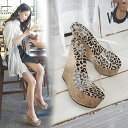 送料無料 サンダル 透明 クリアサンダル レディース ミュール ウェッジソール ヒール13.5/11/9cm ヒョウ柄 靴 女性 大人 夏 美脚 普段履き 母の日 さんだる【サイズ有22.0/22.5/23.0/23.5/24.0】ei020t2t2t2