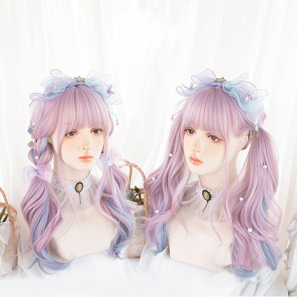 ウィッグ レディース フルウィッグ ロング メッシュ グラデーション 巻き髪 ぱっつん前髪 前髪あり 可愛い かわいい 大人用 コスプレ ロリータ 原宿風 仮装 超自然 かつら wig Lolita 小顔 文化祭 イベント 学園祭 ハロウィン dp002x0x0t2