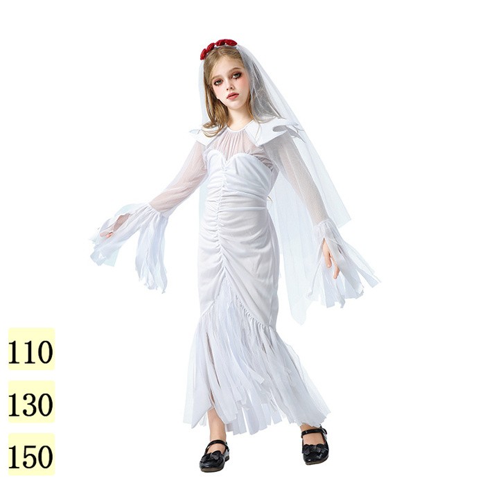ハロウィン 仮装 花嫁 ゾンビ 花嫁ゾンビ 子供 可愛い ハロウィンコスプレ ゾンビ花嫁 ロング 大きいサ..