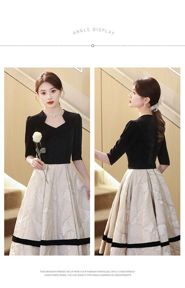 ドレス ミモレ丈 ひざ丈ドレス 黒 ブラック 演奏会 ピアノ 発表会 5分袖付き 袖あり スエード Aライン ダイヤモンドネック ファスナー フェミニン エレガント大きいサイズ 5L 大人 母親 結婚式 体型カバー 謝恩会 卒業式 花嫁 誕生日会 ステージ 20代 30代 40代 da217x1x1t2