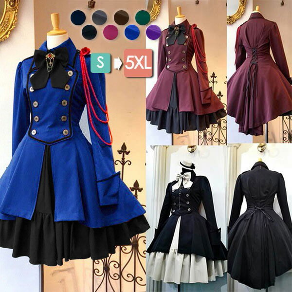 ロリータ ビッグカラー ワンピース クラロリ ゴスロリ 病みかわ 長袖 袖付き Aライン Lolita リボン フ..