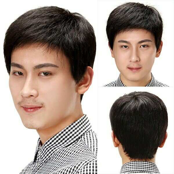 メンズウィッグ フルウィッグ 男性用 かつら 人毛 お父さんウィッグ 自然 普段使い 紳士用 クリアショート スタンダードブラック ビジネス用 医療用 ウィッグ...