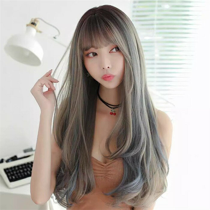 Rakuten - ウィッグ ロング グラデーション グレー ブルー 青木桃霧藍 レディース フルウィッグ 前髪あり 韓国風 自然 小顔効果 耐熱 かつら wig 原宿系 ファッション 撮影 イベント 普段使い 可愛い おしゃれ フェミニン カジュアル ナチュラル パーティー コスプレ dq333x1x1m6