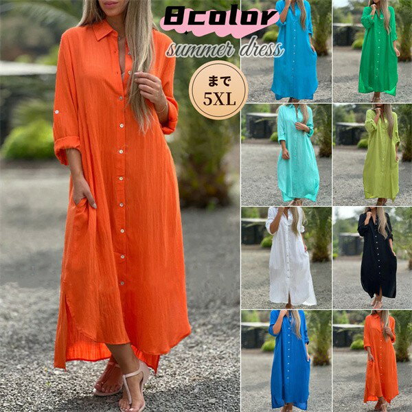 レディース ワンピース コットンリネン シャツワンピース ファッション カジュアル 長袖 カーディガン ..
