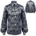 ゴシック風 トップス舞台ステージ衣装 ヨーロッパ中世 ルネッサンス 男性用 GOTHIC シャツ パンク&ゴシック 中世 フリル 王子 演劇 新劇 コスプレ 仮装 発表会 ブラック 【S/M/L/XL/2XL】
