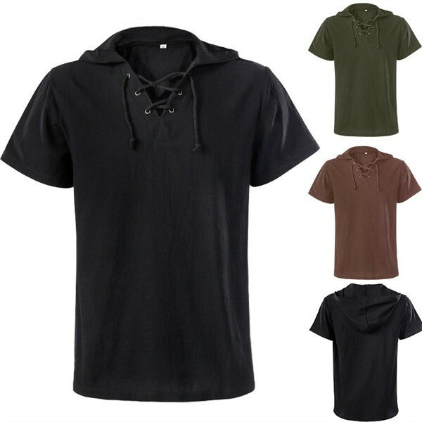 トップス シャツ ハロウィン イベント 中世 ヨーロッパ ルネッサンス 男性 無地 半袖 フリル 王子 演劇 新劇 コスプレ 仮装 発表会 グリーン ブラック ...