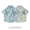 アロハシャツ シャツ レディース メンズ 男女兼用 開襟シャツ 夏物 ハワイアン 5分袖 総柄 可愛い ゆったり 体型カバー 大きいサイズ ヴィンテージ風 シン...