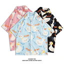 アロハシャツ シャツ レディース 開襟シャツ 夏物 ハワイアン 半袖 アヒル柄 総柄 可愛い ゆったり 体型カバー 大きいサイズ ヴィンテージ風 シンプルデザイ...