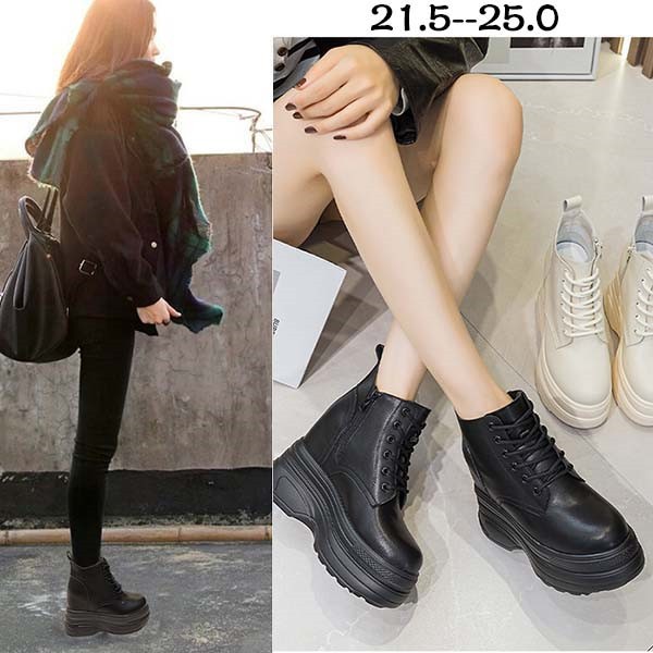 ショートブーツ レディース 厚底 ローヒール 編上げタイプ 歩きやすい 痛くない ヒール7センチ 美足 防寒 秋冬 PU 韓国 ブラウン 黒 通勤 大人 ei1...