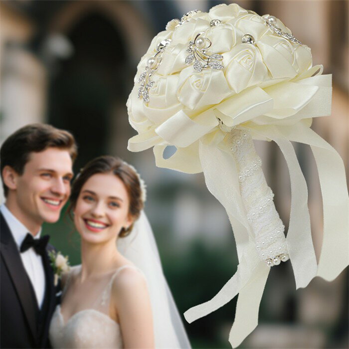アーティフィシャルフラワー ブライダルブーケ ウェディングブーケ クリスタルブーケ プロポーズ 結婚式の薔薇花束 ラウンドブーケ 枯れないブーケ 枯れない花束 ...