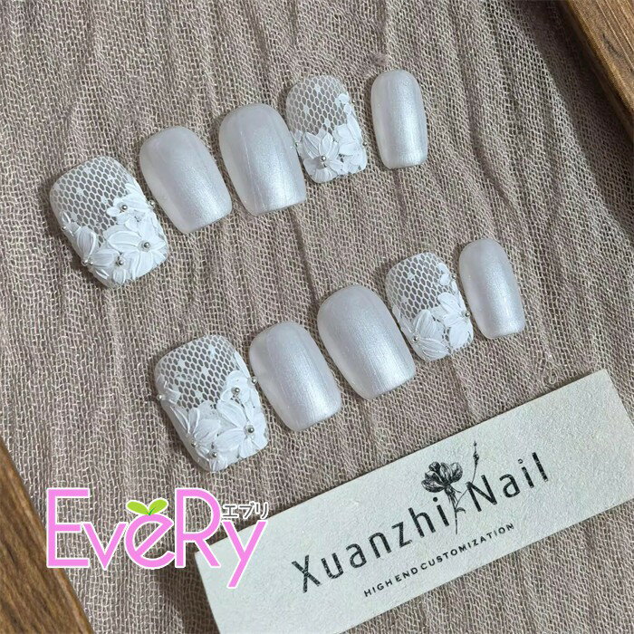 樂天商城 - 手作りネイルチップ 立体ビンテージ風 フラワー 白 欧風 デザイン 繰り返し使用可 簡単装着 ネイルアート レディース nm020z7z7x0